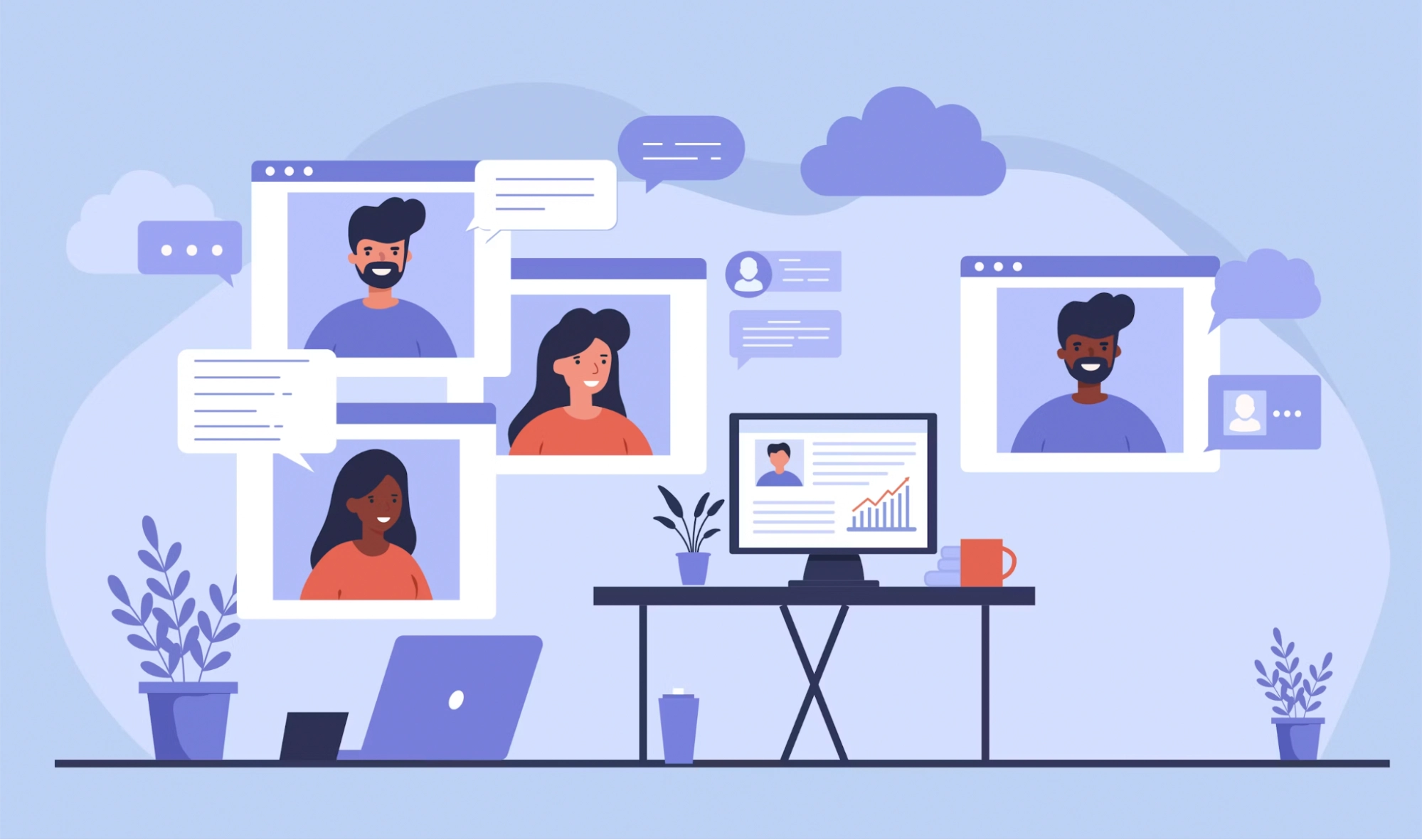 illustration of a online virtual video call